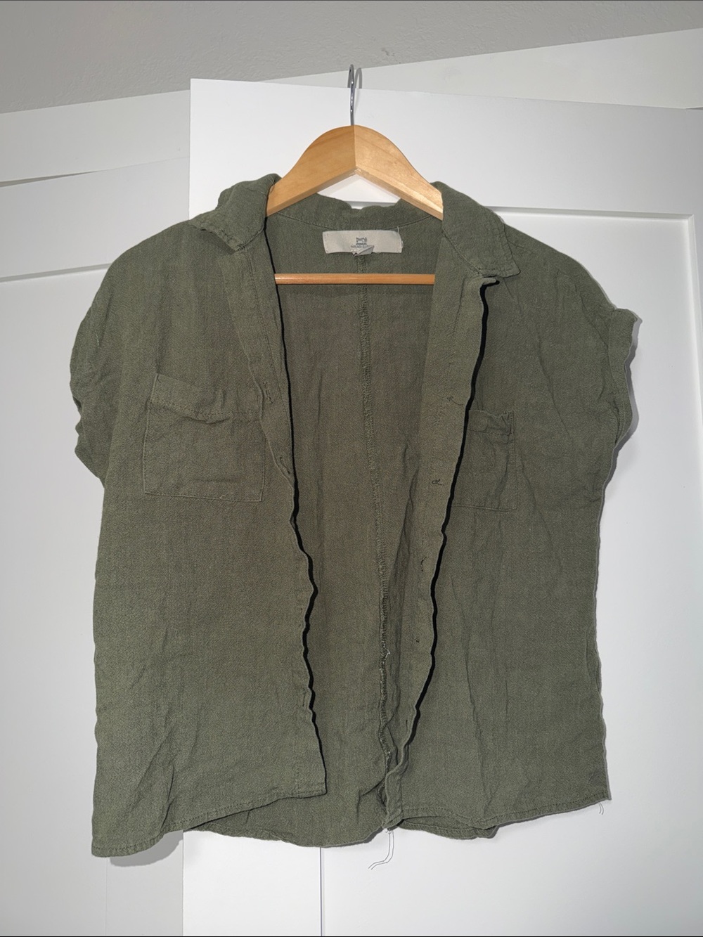 Olive Textured Short-Sleeve Open Front Top - Women's